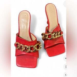Chic Red Chain Detail Women's Mules